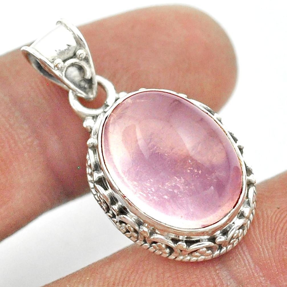 9.63cts natural pink rose quartz 925 sterling silver pendant jewelry t53678