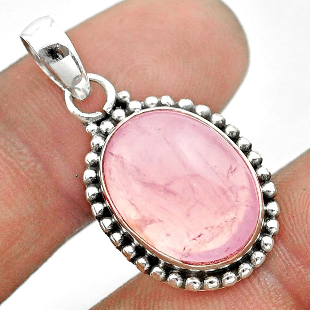 9.18cts natural pink rose quartz 925 sterling silver pendant jewelry t53735