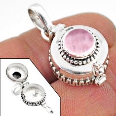 3.04cts natural pink rose quartz 925 sterling silver poison box pendant t73689