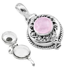 2.92cts natural pink rose quartz 925 sterling silver poison box pendant u9431