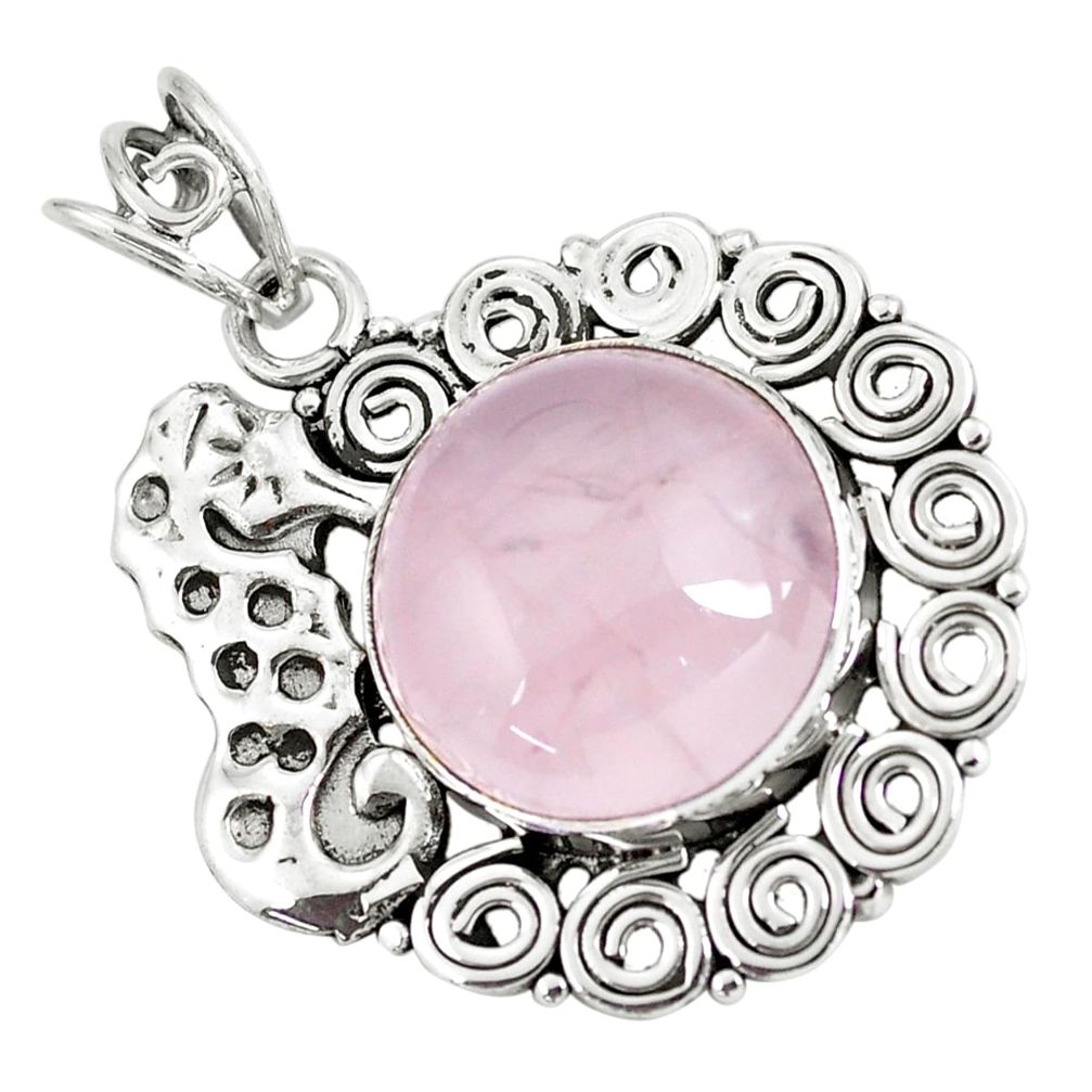  pink rose quartz 925 sterling silver seahorse pendant p59771