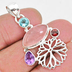 Clearance Sale- 10.41cts natural pink rose quartz amethyst 925 sterling silver pendant r96417