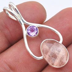5.64cts natural pink rose quartz amethyst 925 sterling silver pendant u61806