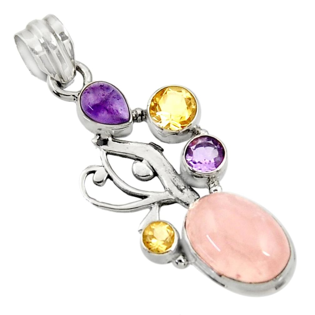 10.33cts natural pink rose quartz amethyst citrine 925 silver pendant d43533