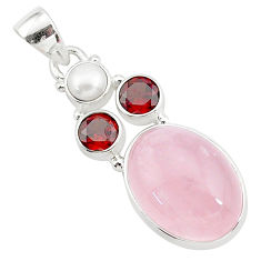 12.95cts natural pink rose quartz garnet 925 sterling silver pendant r96243