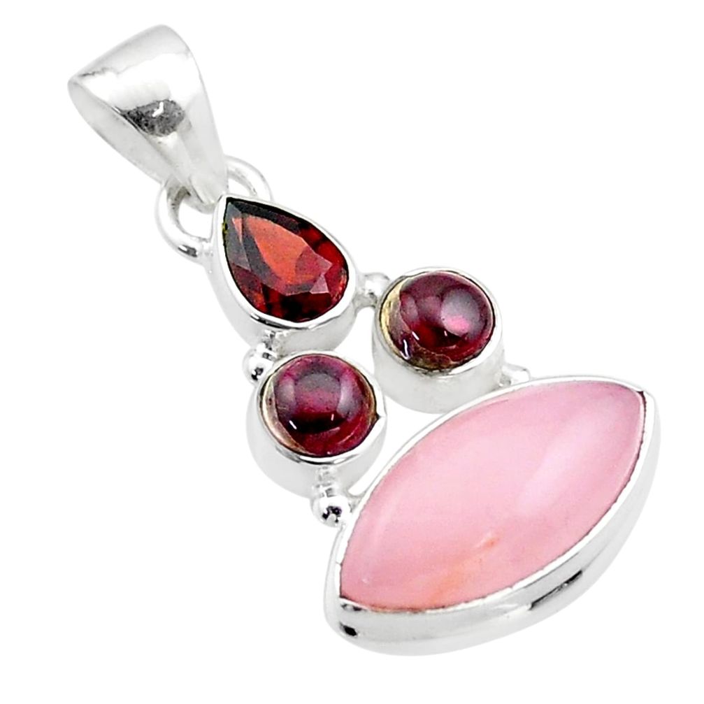 11.25cts natural pink rose quartz garnet 925 sterling silver pendant t64310