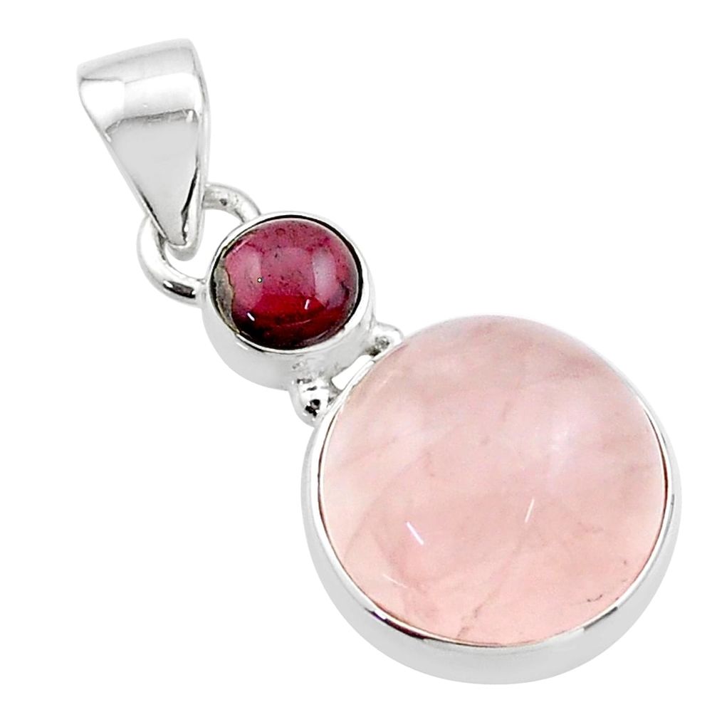 12.03cts natural pink rose quartz garnet 925 sterling silver pendant t64334