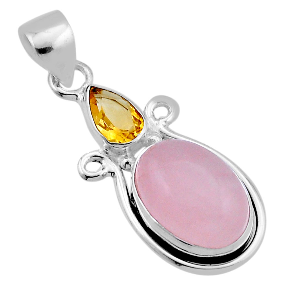 7.97cts natural pink rose quartz oval citrine 925 sterling silver pendant n41626