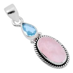 5.80cts natural pink rose quartz oval topaz 925 sterling silver pendant n44788