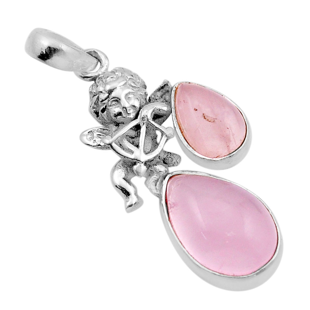 6.04cts natural pink rose quartz pear 925 sterling silver angel pendant y91416