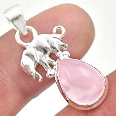 5.22cts natural pink rose quartz pear sterling silver elephant pendant t45983