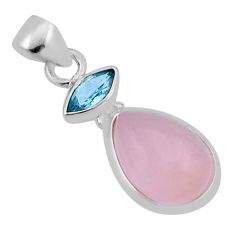5.92cts natural pink rose quartz pear topaz 925 sterling silver pendant n41629