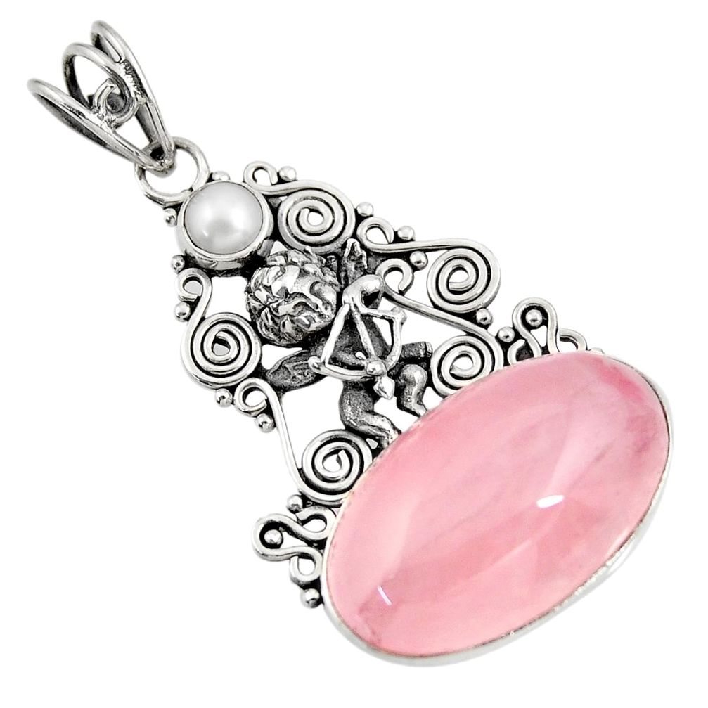  pink rose quartz pearl 925 sterling silver angel pendant d39415