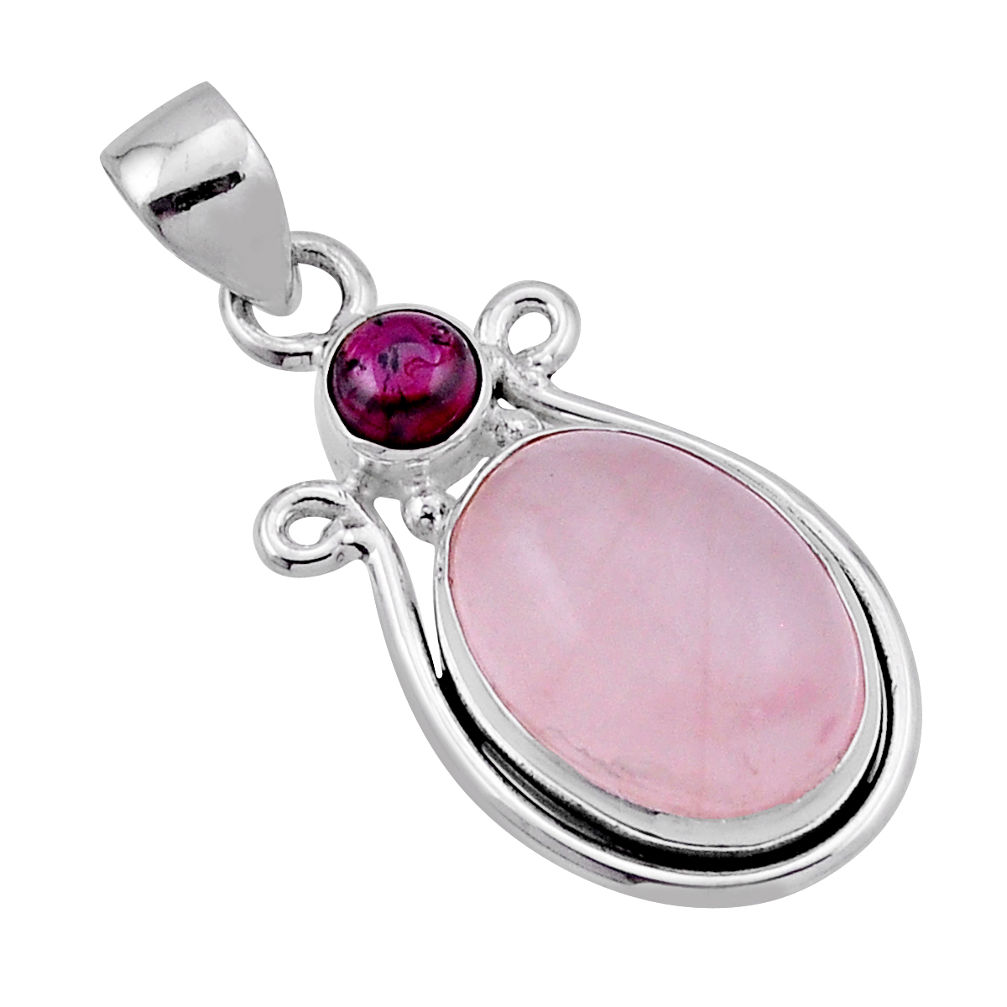 7.63cts natural pink rose quartz red garnet 925 sterling silver pendant n41633
