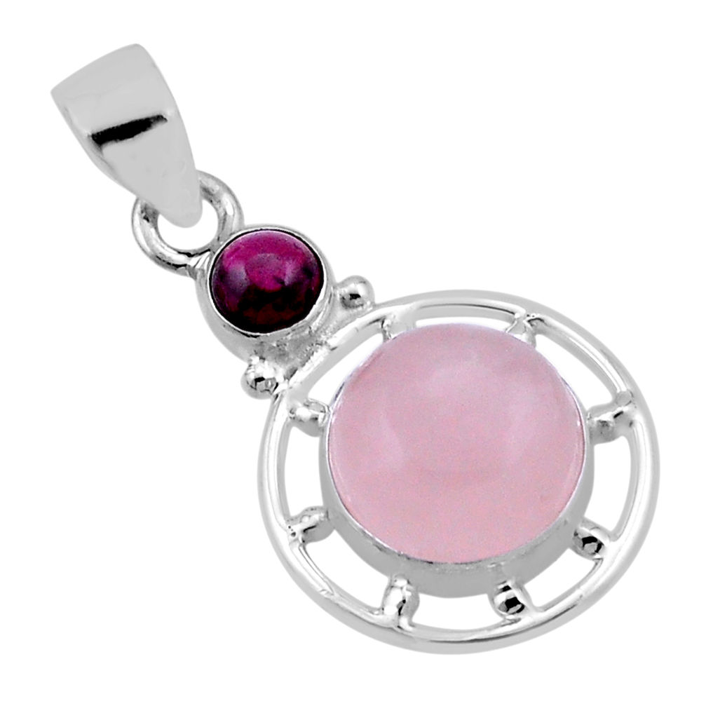 5.53cts natural pink rose quartz red garnet 925 sterling silver pendant n41637