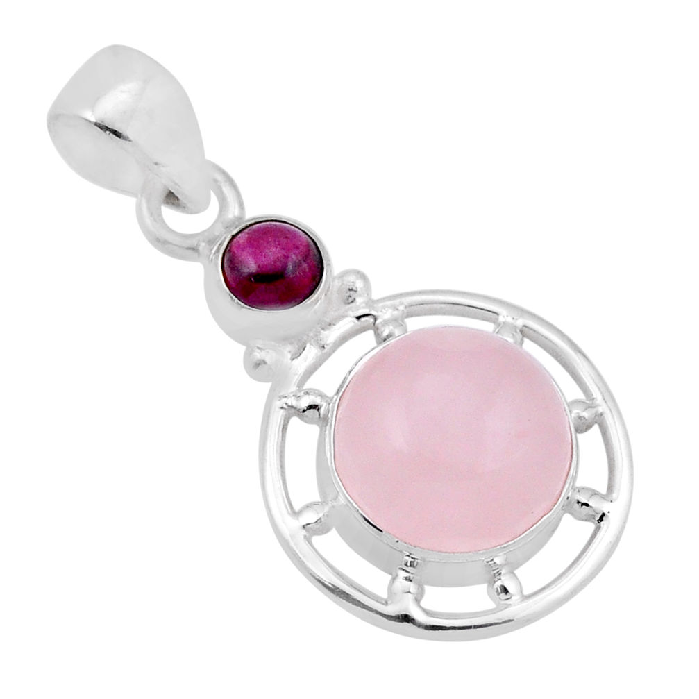 5.63cts natural pink rose quartz red garnet 925 sterling silver pendant n44782