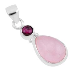 6.52cts natural pink rose quartz red garnet 925 sterling silver pendant n44792
