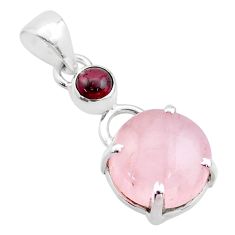 10.65cts natural pink rose quartz red garnet 925 sterling silver pendant t64340