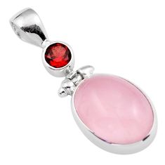9.86cts natural pink rose quartz red garnet 925 sterling silver pendant u10801