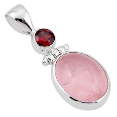 9.59cts natural pink rose quartz red garnet 925 sterling silver pendant u2682