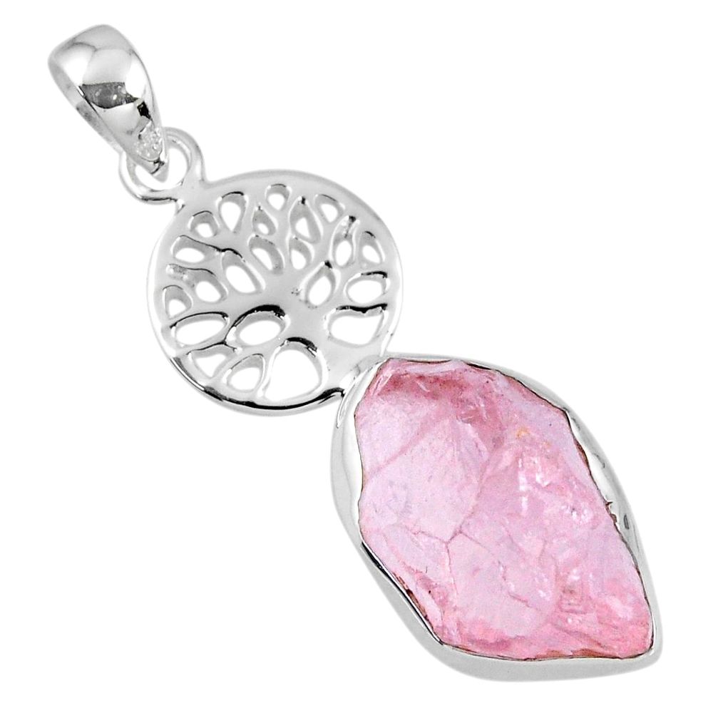 9.67cts natural pink rose quartz rough 925 silver tree of life pendant r56815