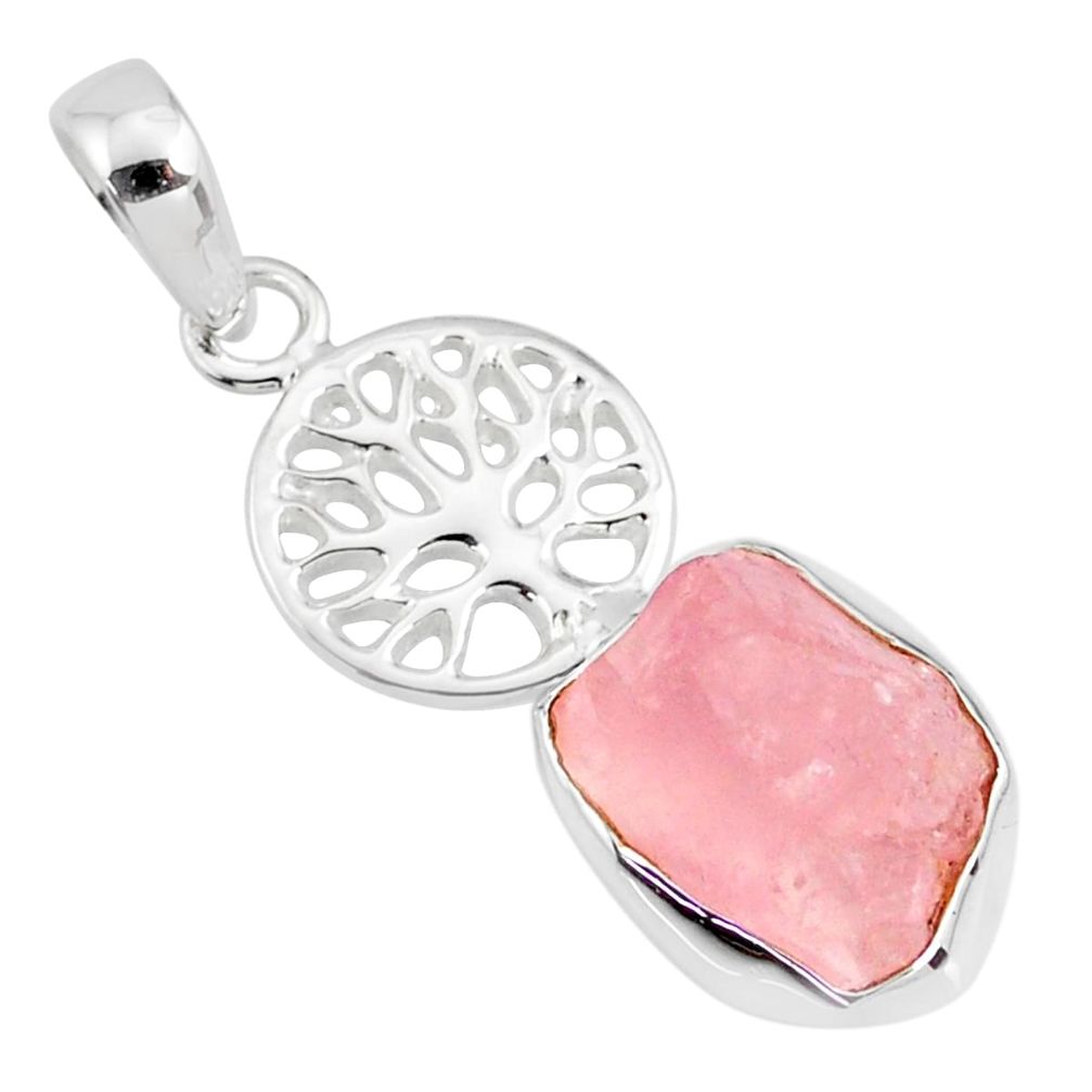 8.03cts natural pink rose quartz rough 925 silver tree of life pendant r81016