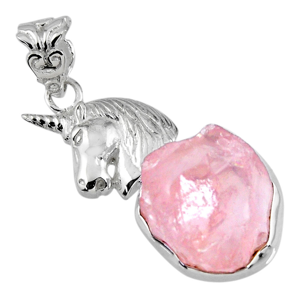 12.21cts natural pink rose quartz rough 925 sterling silver horse pendant r56820