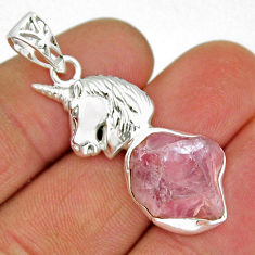 9.93cts natural pink rose quartz rough 925 sterling silver horse pendant y7682