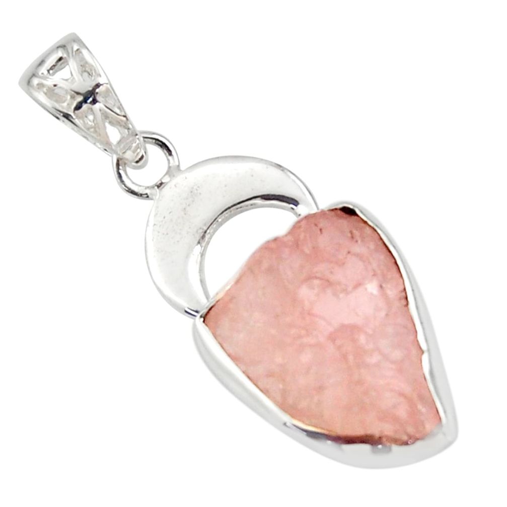 9.16cts natural pink rose quartz rough 925 sterling silver pendant r31332