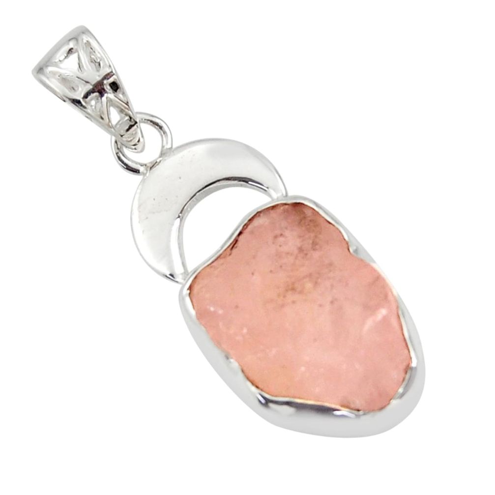 10.02cts natural pink rose quartz rough 925 sterling silver pendant r31333