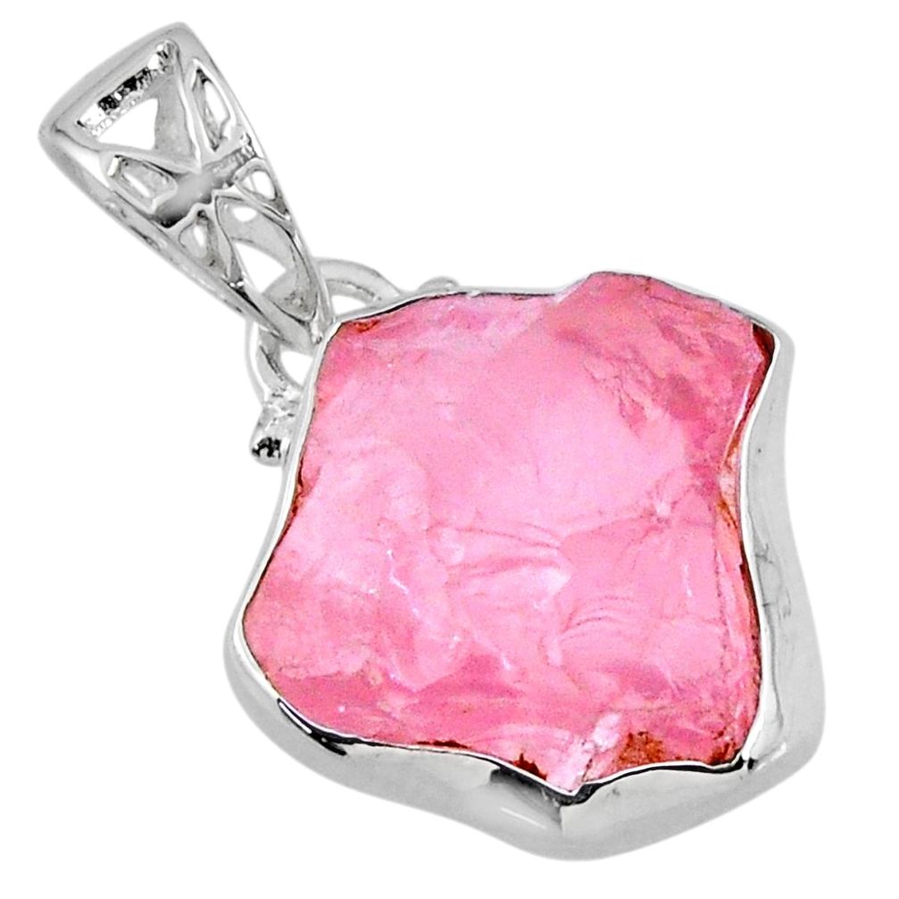 11.62cts natural pink rose quartz rough 925 sterling silver pendant r56570