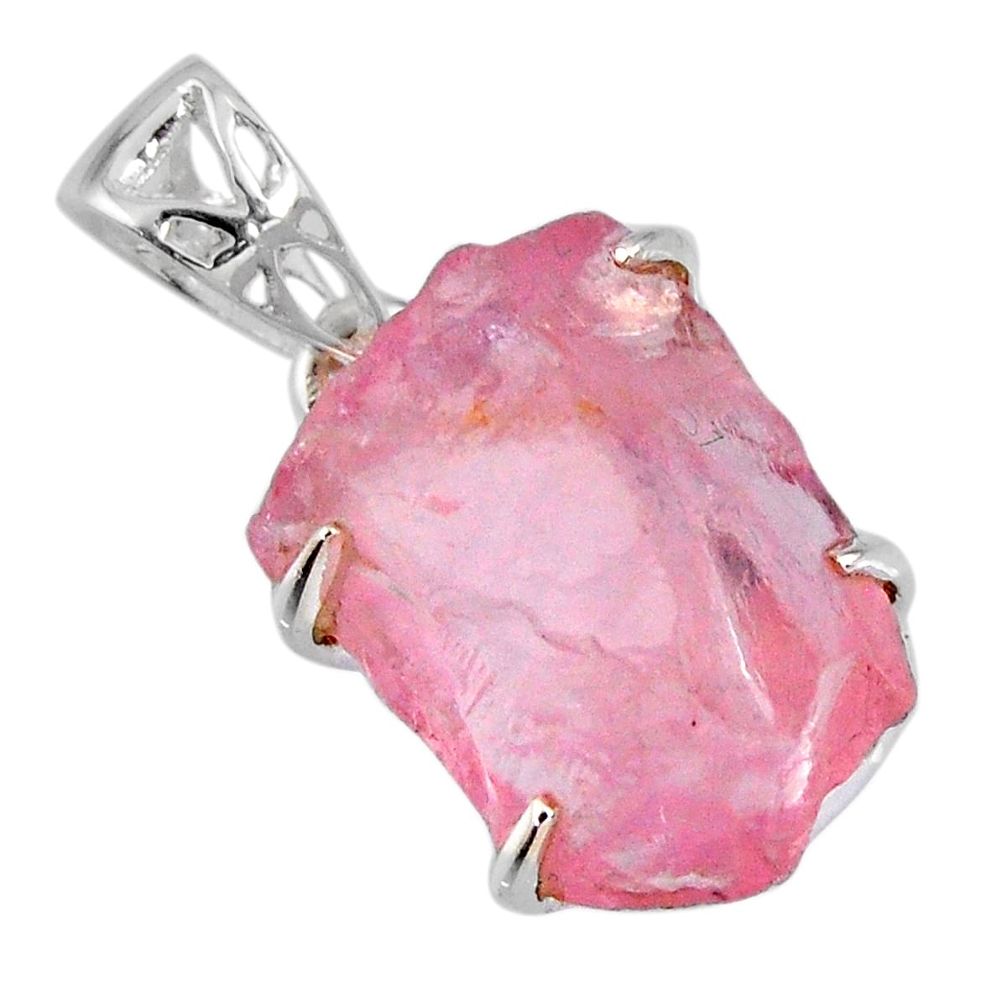 13.58cts natural pink rose quartz rough 925 sterling silver pendant r56632