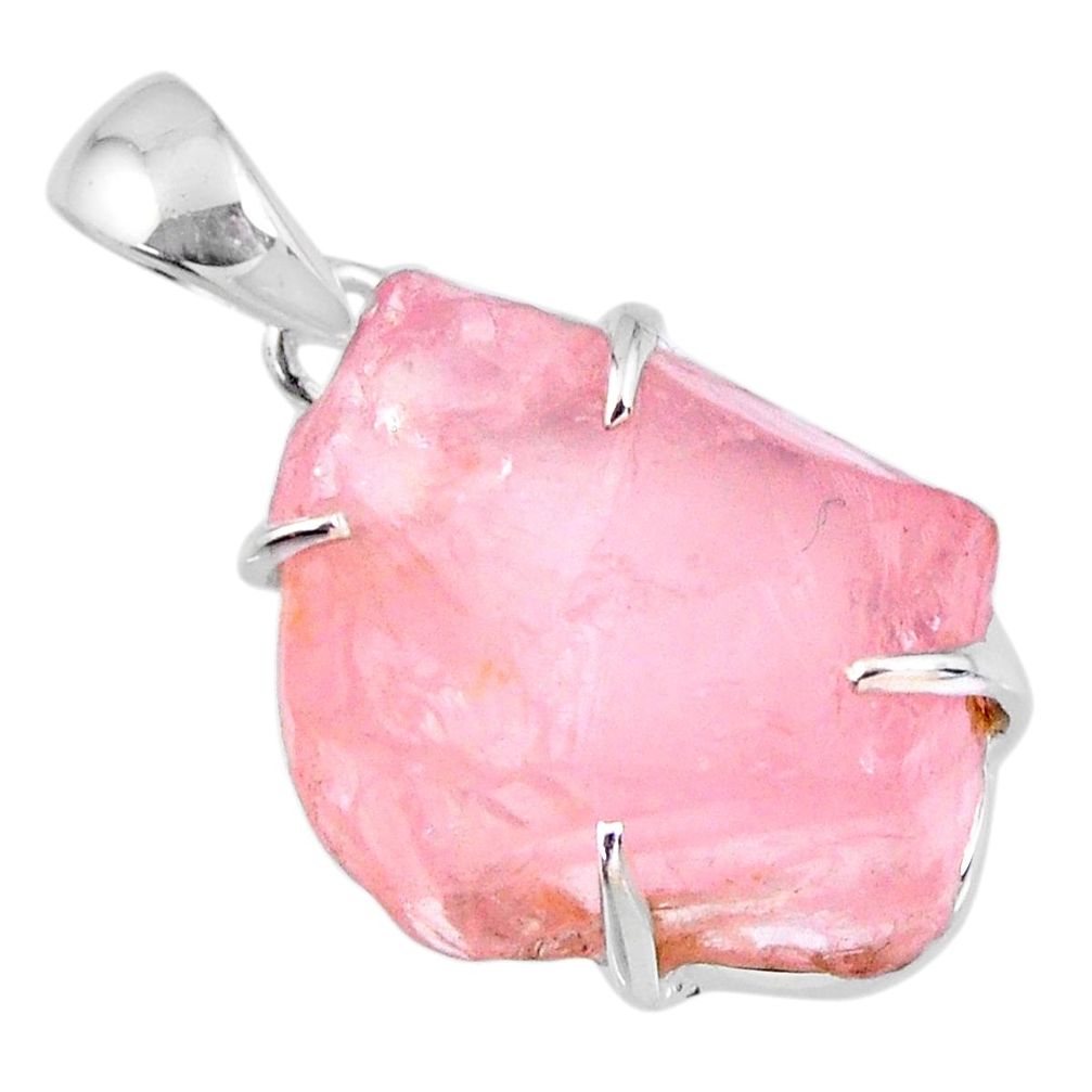 15.90cts natural pink rose quartz rough 925 sterling silver pendant r56633