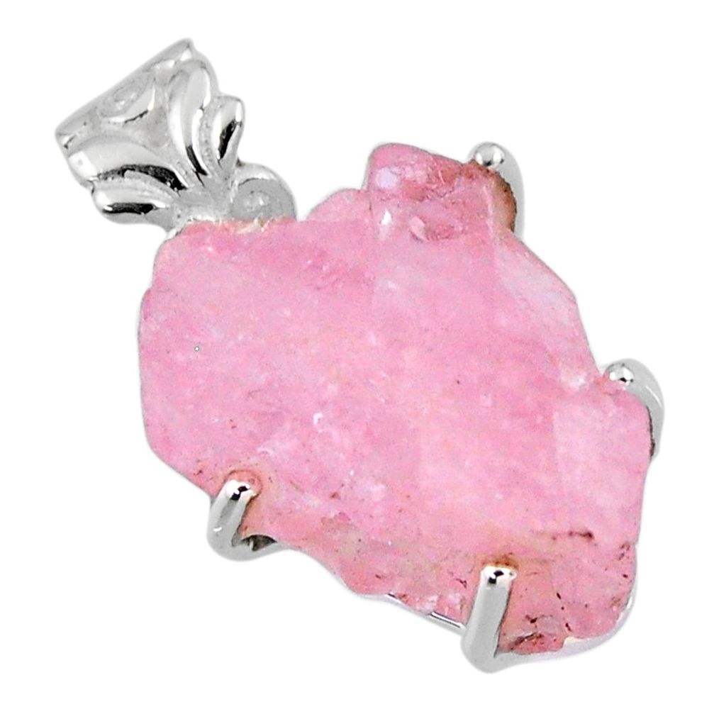 15.90cts natural pink rose quartz rough 925 sterling silver pendant r56635