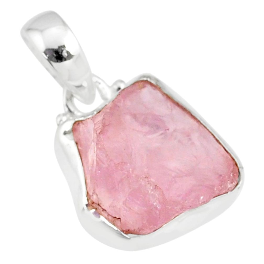 12.07cts natural pink rose quartz raw 925 sterling silver pendant r80741