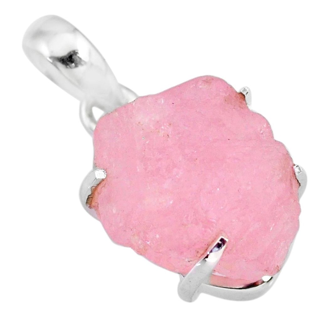 14.79cts natural pink rose quartz raw 925 sterling silver pendant r83009