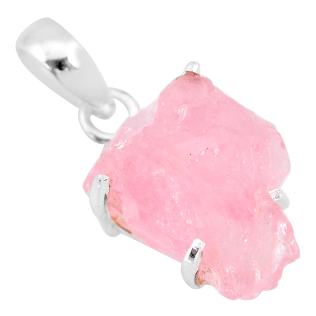 13.68cts natural pink rose quartz raw 925 sterling silver pendant r83031