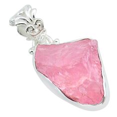 13.67cts natural pink rose quartz raw 925 silver handmade pendant t31225
