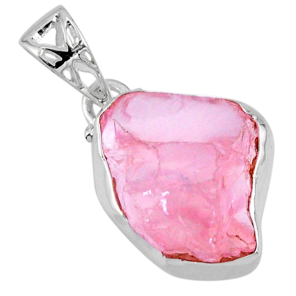 13.15cts natural pink rose quartz rough fancy 925 sterling silver pendant r56567