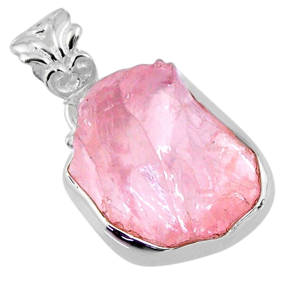13.62cts natural pink rose quartz rough fancy 925 sterling silver pendant r56568