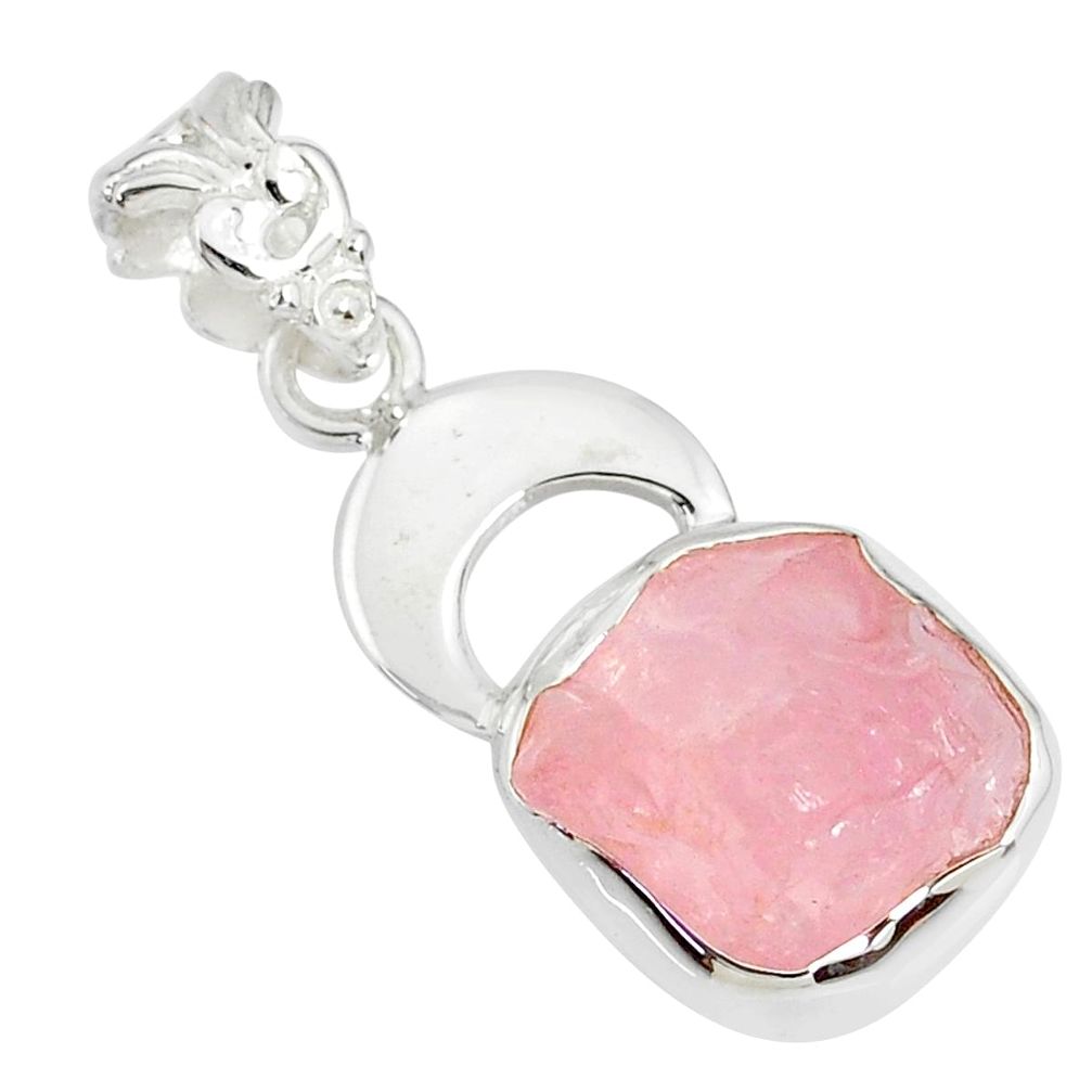 6.84cts natural pink rose quartz rough fancy 925 sterling silver pendant r81006