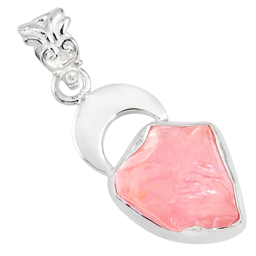 9.67cts natural pink rose quartz rough fancy 925 sterling silver pendant r81012