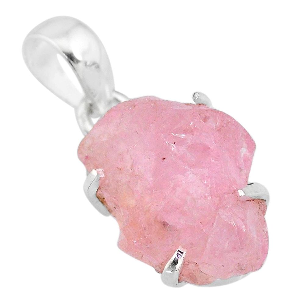 12.19cts natural pink rose quartz raw fancy 925 sterling silver pendant r83013