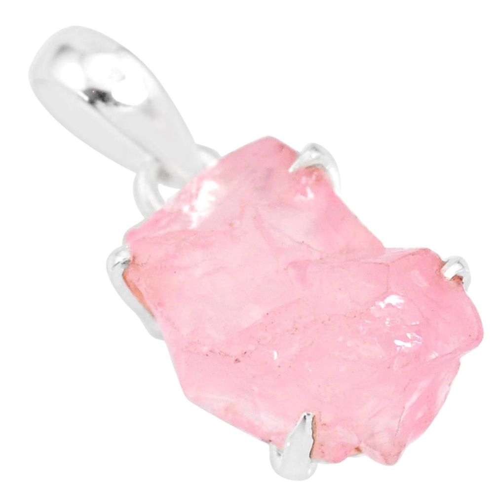 13.08cts natural pink rose quartz raw fancy 925 sterling silver pendant r83029