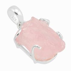 14.61cts natural pink rose quartz rough fancy 925 sterling silver pendant y63371
