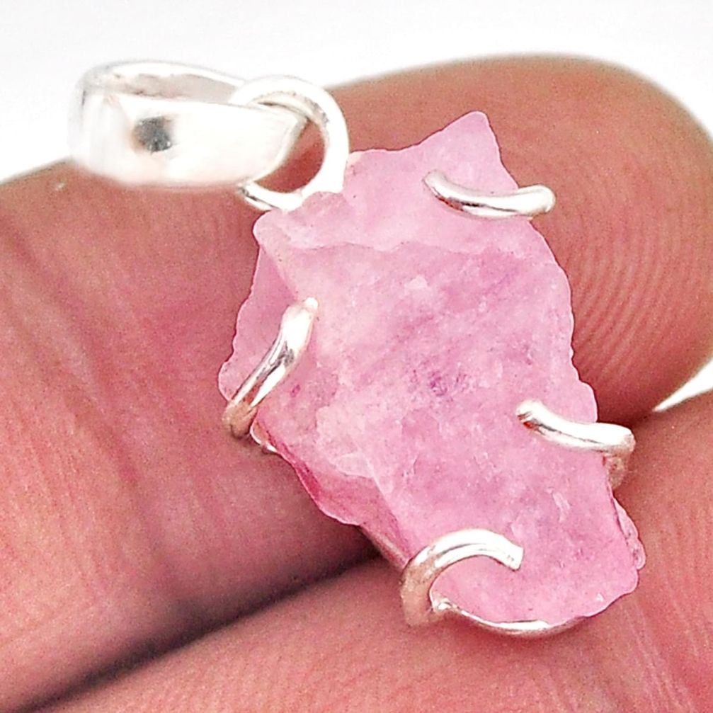 7.64cts natural pink rose quartz rough fancy 925 sterling silver pendant y76082