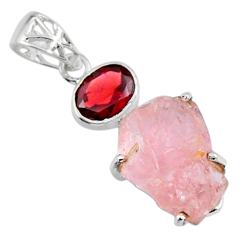 16.85cts natural pink rose quartz rough fancy garnet 925 silver pendant r57005