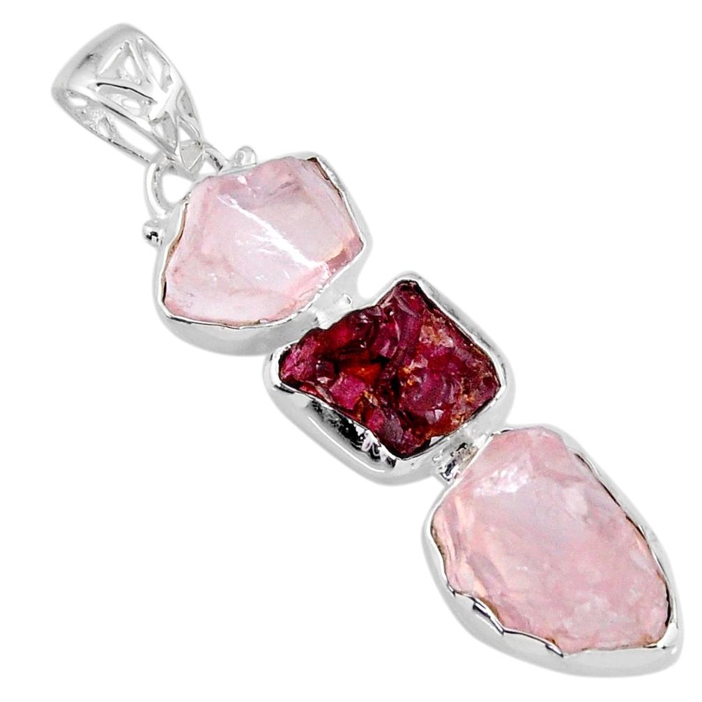 19.18cts natural pink rose quartz rough garnet rough 925 silver pendant r57037
