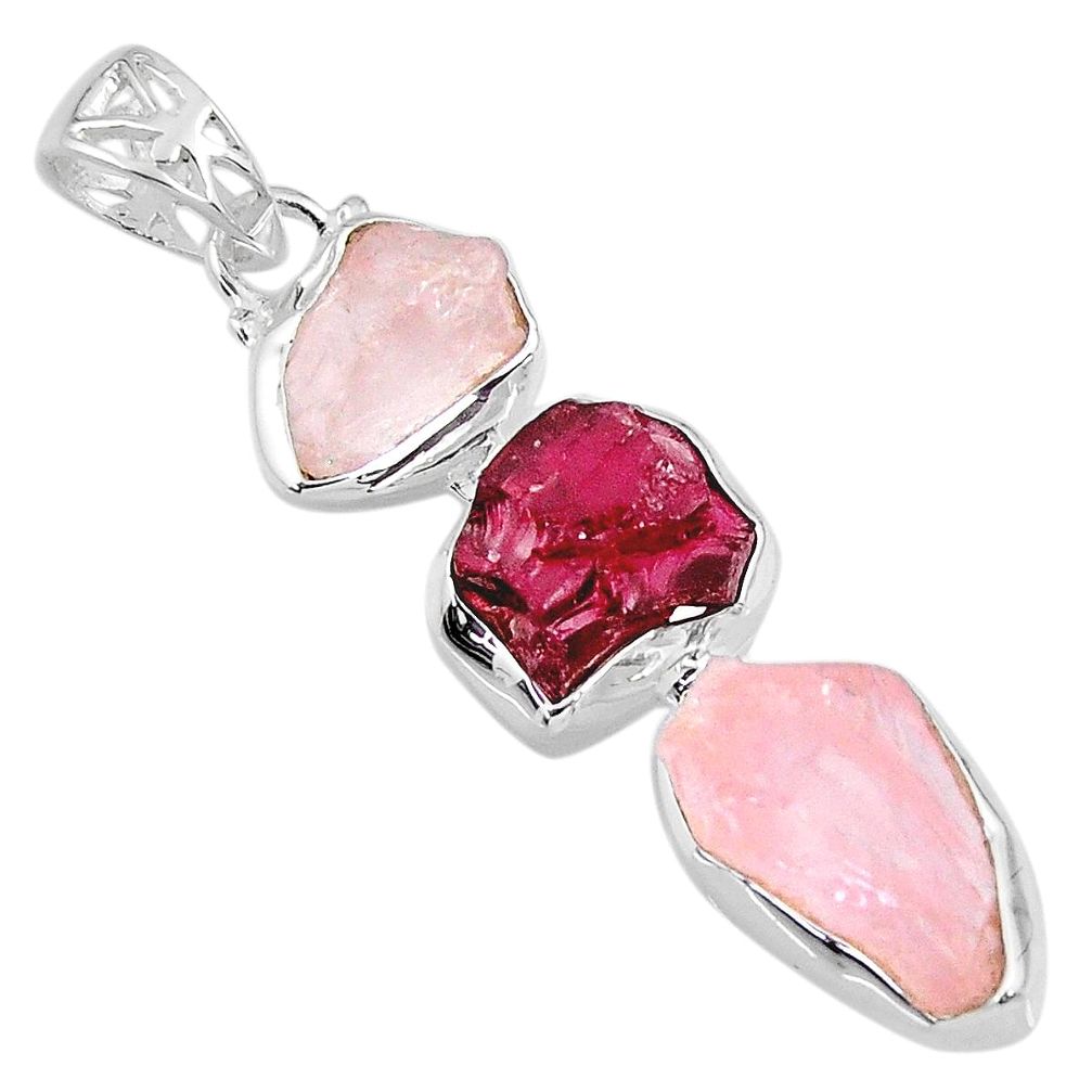 16.73cts natural pink rose quartz rough garnet rough 925 silver pendant r57038