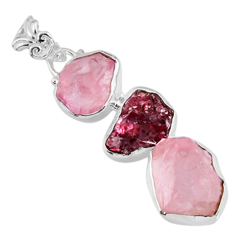 18.15cts natural pink rose quartz rough garnet rough 925 silver pendant r57040